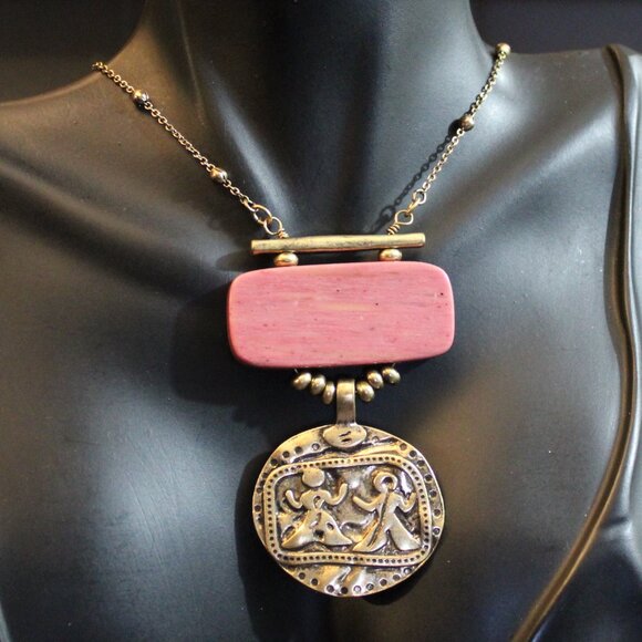 Jade and Jasper Stone Primitive Tribal Long Necklace - Picture 1 of 10